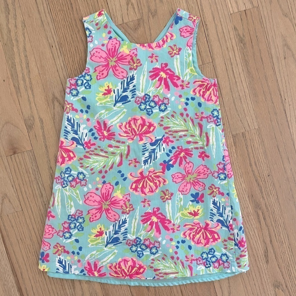 Lilly Pulitzer Inspired Shift Dress by Tommy Bahamas Sz 3/4 Floral Pink Blue